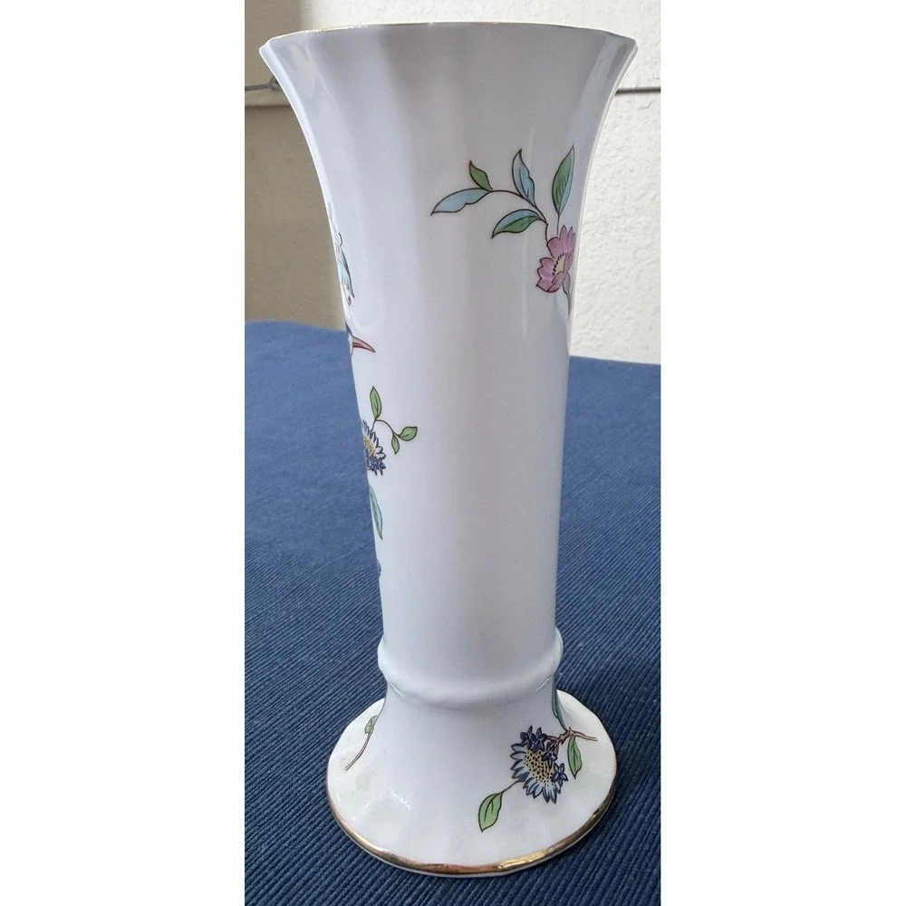 Aynsley Pembroke Bud Vase Bone China Bird Floral Gold Trim English Regencycore